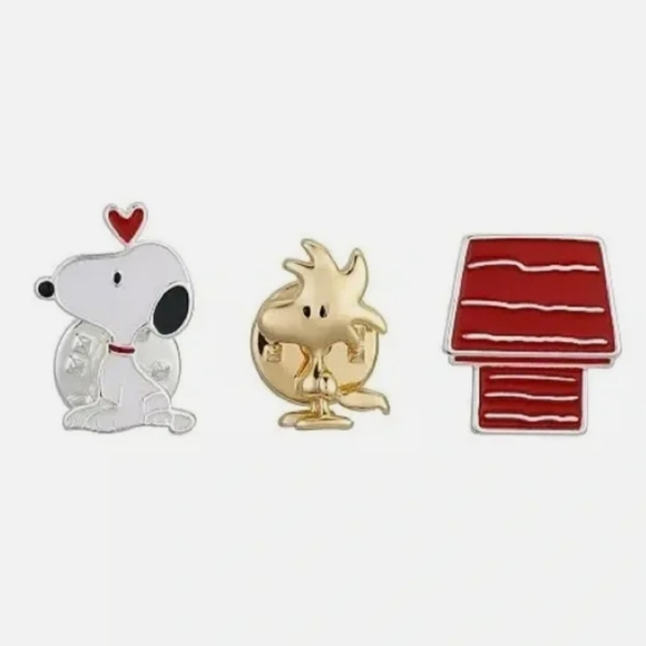 Peanuts Two-Tone Snoopy Woodstock & Red Dog House Lapel Pin Set 3 Piece New - Picture 2 of 3